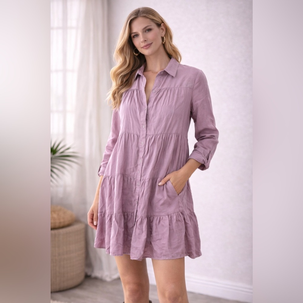 Idem Ditto Lavender Tiered Button Front Tunic Dress